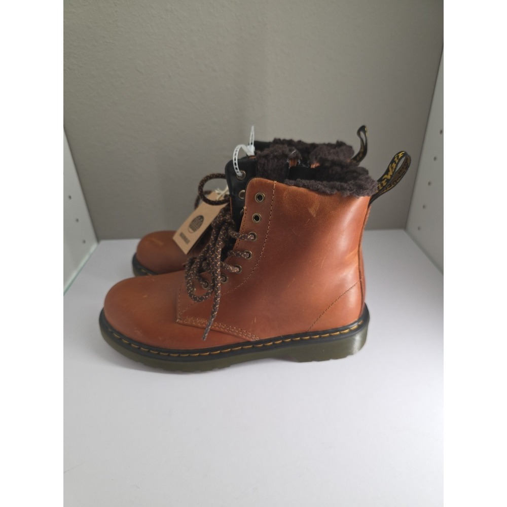 Dr. Martens 1460 Serena Unisex Kids Boots Sz 4 Brown Leather Faux Fur Lined - Picture 9 of 10